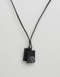 Кожаное ожерелье с солдатским жетоном Diesel A-Neck Sunrise Up - Черный