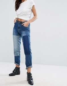 Прямые джинсы в стиле пэчворк Boohoo - Синий