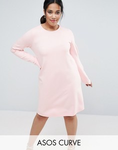 Цельнокройное платье из трикотажа понте с длинными рукавами ASOS CURVE - Розовый