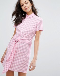 Платье-рубашка в клеточку с завязкой спереди Miss Selfridge - Розовый