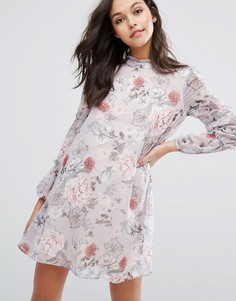 Платье мини с рюшами и принтом Miss Selfridge - Мульти