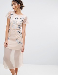Платье миди со вставками и вышивкой Frock & Frill - Розовый