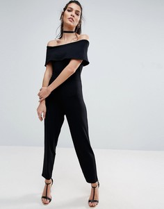 Трикотажный комбинезон с открытыми плечами и широкими штанинами ASOS - Черный