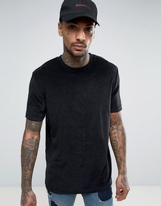 Длинная черная футболка из махровой ткани ASOS - Черный
