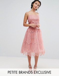 Кружевная пышная юбка миди для выпускного с подкладкой из тюля Chi Chi London Petite - Розовый