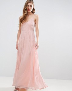 Платье макси на бретельках с отделкой ASOS WEDDING - Бежевый