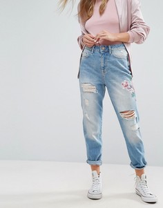 Джинсы в винтажном стиле с цветочной вышивкой New Look - Синий