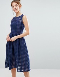 Платье миди с сетчатой отделкой The English Factory - Темно-синий