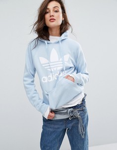 Синее худи бойфренда с логотипом-трилистником adidas Originals - Синий