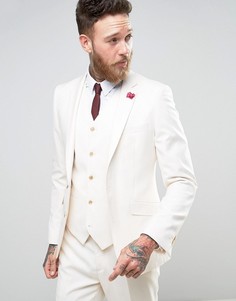 Кремовый приталенный пиджак с бордовым цветком на лацкане Devils Advocate Wedding - Кремовый