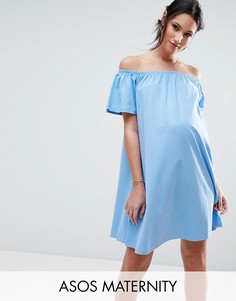 Платье мини для беременных с открытыми плечами ASOS Maternity - Синий