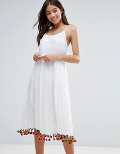 Пляжное платье макси с отделкой помпонами Anmol - Белый