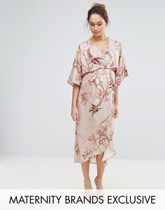 Платье-кимоно миди с принтом птиц Hope & Ivy Maternity - Серый