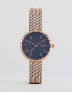 Золотисто-розовые часы с сетчатым ремешком Skagen - Золотой