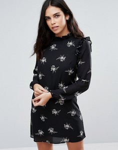 Цельнокройное платье с цветочным принтом Fashion Union - Черный