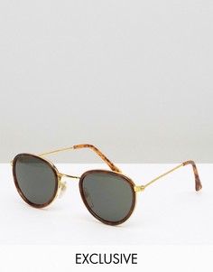 Круглые солнцезащитные очки в золотистой оправе Reclaimed Vintage Inspired - Коричневый