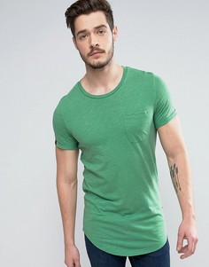 Длинная меланжевая хлопковая футболка с карманом Produkt - Зеленый