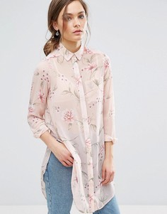 Удлиненная рубашка с цветочным принтом New Look - Розовый