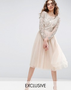 Платье миди с длинными рукавами и вышивкой Needle and Thread - Розовый