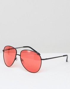 Солнцезащитные очки-авиаторы в черной матовой металлической оправе с красными стеклами ASOS - Черный