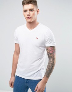 Белая обтягивающая футболка с V-образным вырезом и логотипом Abercrombie & Fitch - Белый