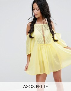 Кружевная пляжная туника с открытыми плечами ASOS PETITE - Желтый