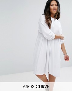 Хлопковое свободное платье с эластичными манжетами ASOS CURVE - Белый