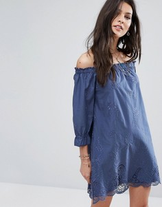 Платье с открытыми плечами и вышивкой Abercrombie & Fitch - Синий