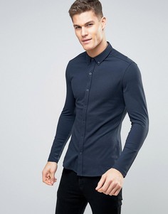 Узкая рубашка из эластичного трикотажа на пуговицах Selected Homme - Темно-синий