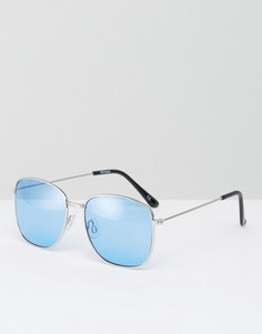 Квадратные солнцезащитные очки в стиле 90-х с синими стеклами ASOS - Серебряный