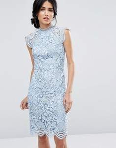 Кружевное платье-футляр с фигурными краями Chi Chi London - Синий