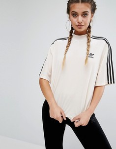 Бархатная футболка с тремя полосками adidas Originals - Кремовый