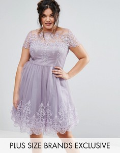 Платье миди с кружевным лифом и тюлевой юбкой Chi Chi London Plus - Фиолетовый