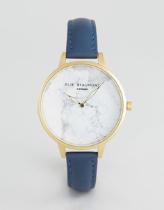 Часы с синим ремешком и мраморным принтом на цифеблате Elie Beaumont - Темно-синий