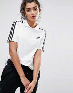 Белая футболка с тремя полосками и воротником-поло adidas Originals - Белый