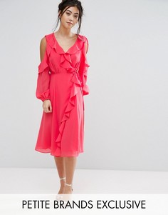 Приталенное платье с открытыми плечами и запахом True Decadence Petite - Розовый