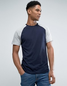Однотонная футболка с контрастными рукавами Brave Soul - Темно-синий