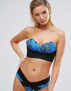 Синий неопреновый бикини-топ со змеиным принтом ASOS FULLER BUST - DD-G - Синий