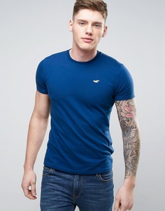 Узкая темно-синяя футболка с логотипом Hollister - Темно-синий