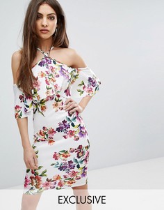 Платье миди с халтером и разноцветным цветочным принтом Lipsy - Мульти