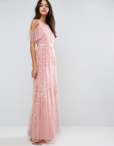 Платье макси с вышивкой и открытыми плечами Needle & Thread - Розовый