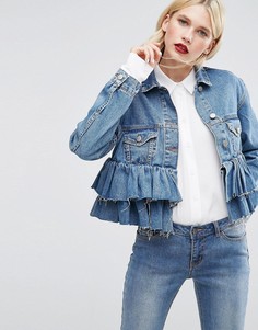 Короткая джинсовая куртка с оборками ASOS - Синий