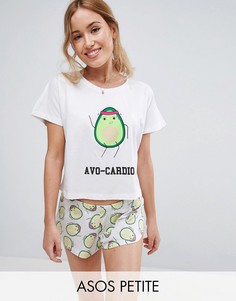 Пижама с футболкой и шортами ASOS PETITE AVOCADO - Мульти