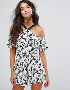 Плиссированный ромпер с монохромным принтом Miss Selfridge - Мульти