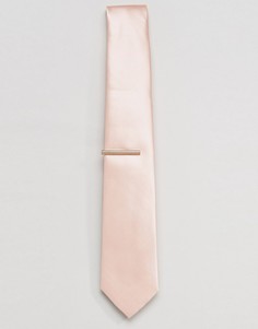 Розовый галстук и золотистый зажим для галстука ASOS Wedding - Розовый