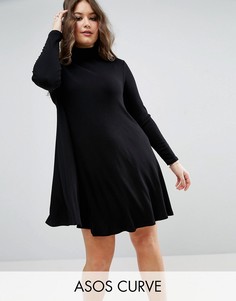 Свободное платье в рубчик с длинными рукавами ASOS CURVE - Черный