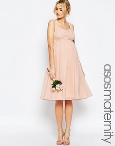 Присборенное платье миди со вставками ASOS Maternity WEDDING - Бежевый