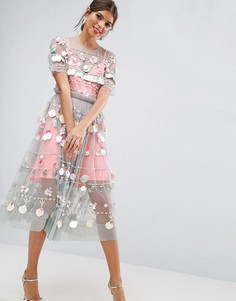 Свободное платье миди с декоративной отделкой ASOS SALON - Розовый