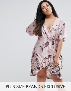 Платье мини с запахом в стиле кимоно и поясом Missguided Plus - Розовый
