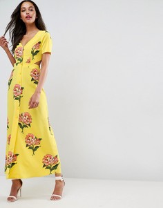Чайное платье макси с цветочным принтом и открытой спиной ASOS - Мульти